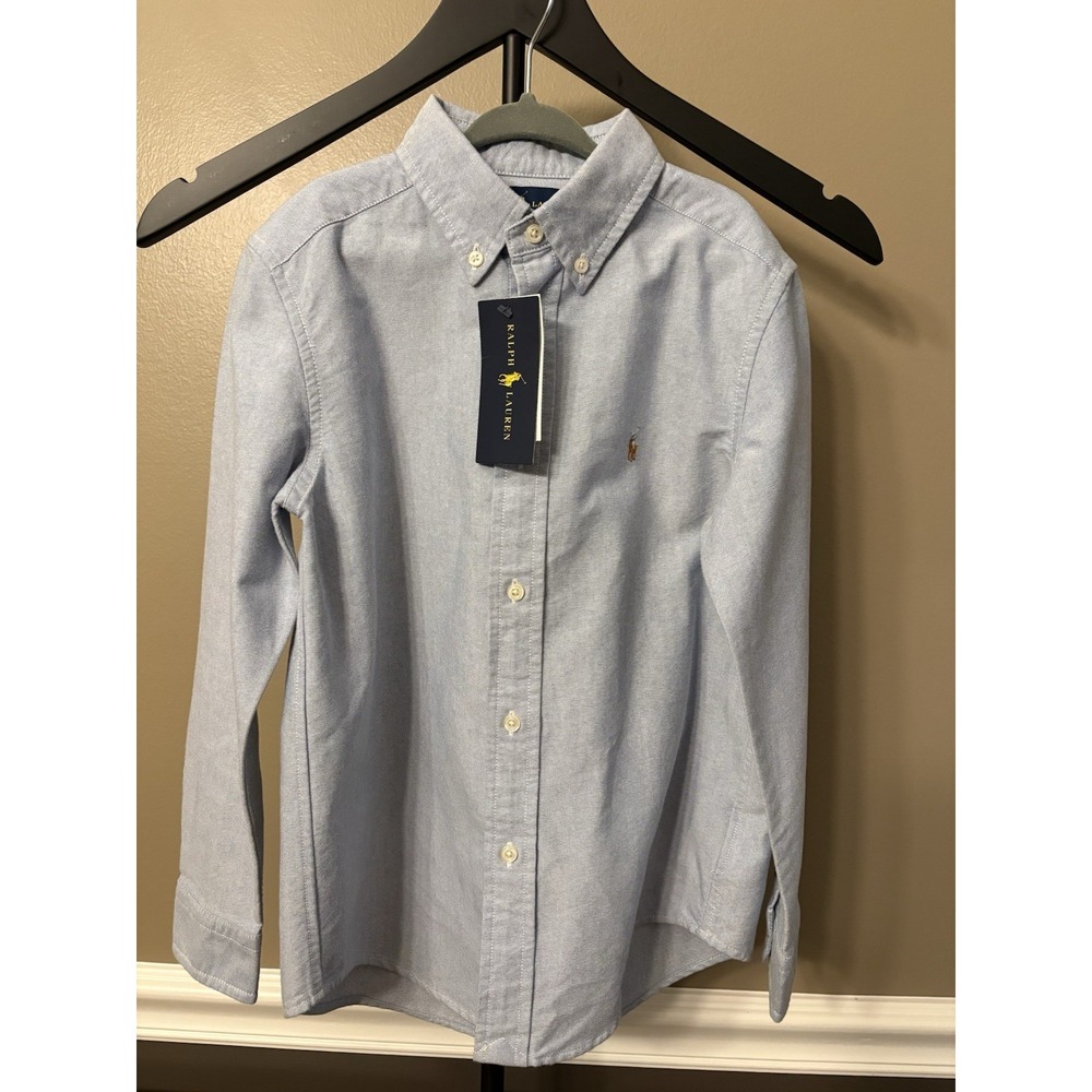 Ralph Lauren Boys Blue Polo Oxford Cotton Dress Shirt Preppy Size 7